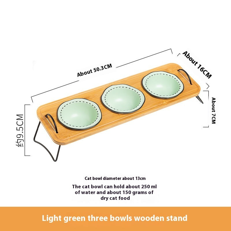 Pet Wooden Rack Multi-functional Ceramic Feeding Bowl