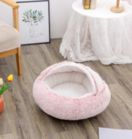 2 In 1 Winter Bed Round Plush Warm Bed