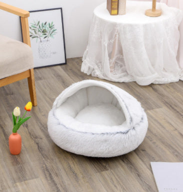 2 In 1 Winter Bed Round Plush Warm Bed
