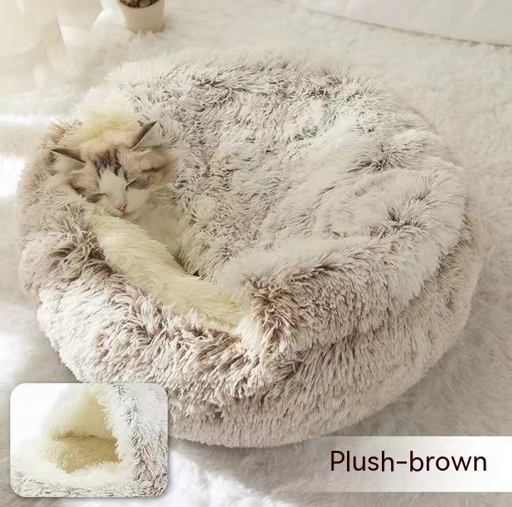 2 In 1 Winter Bed Round Plush Warm Bed