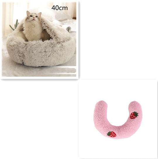 2 In 1 Winter Bed Round Plush Warm Bed