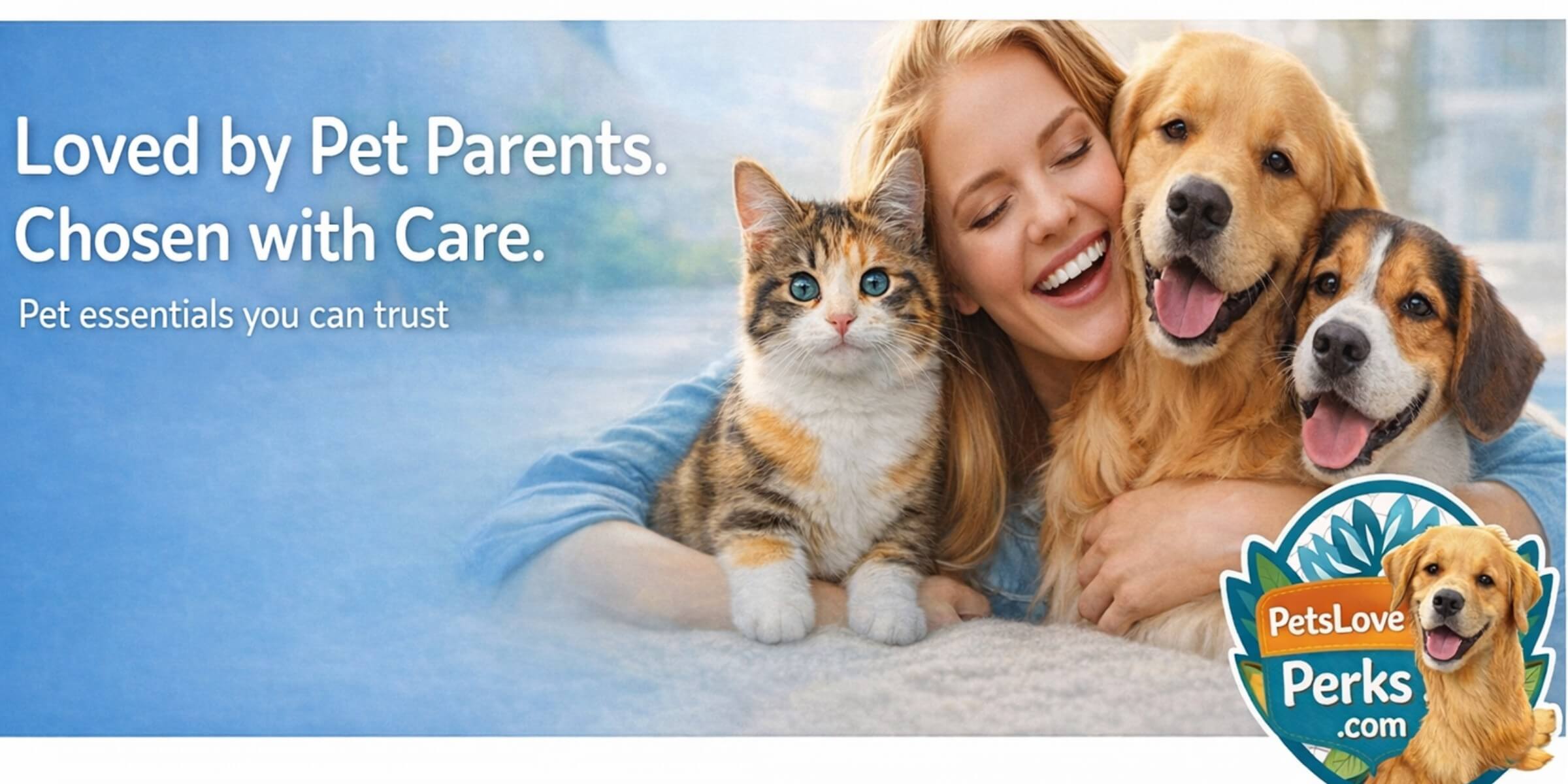 PetsLovePerks hero banner: Loved by Pet Parents, Chosen with Care — pet essentials you can trust.