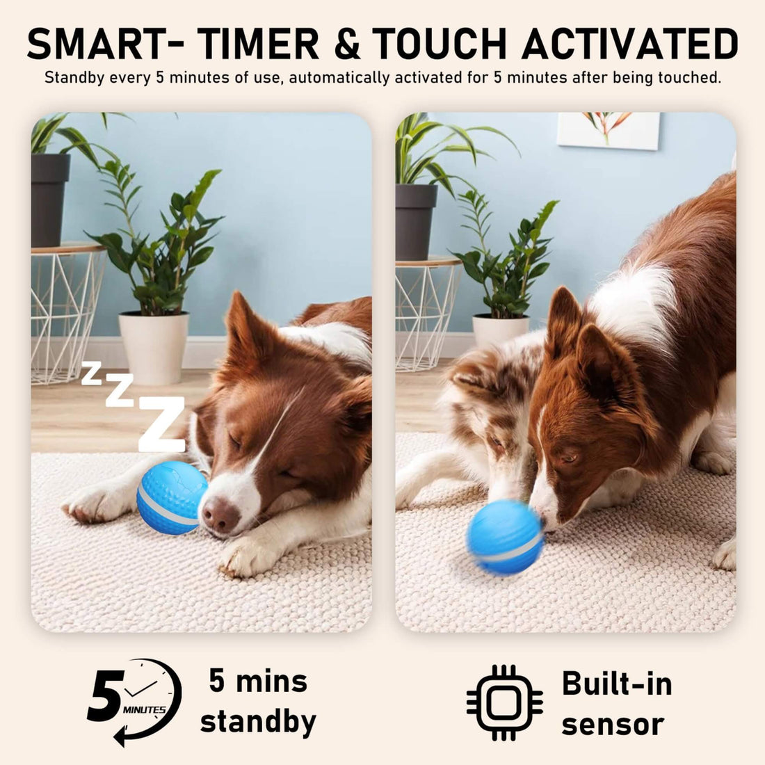 smart interactive dog toy touch activated timer motion sensor