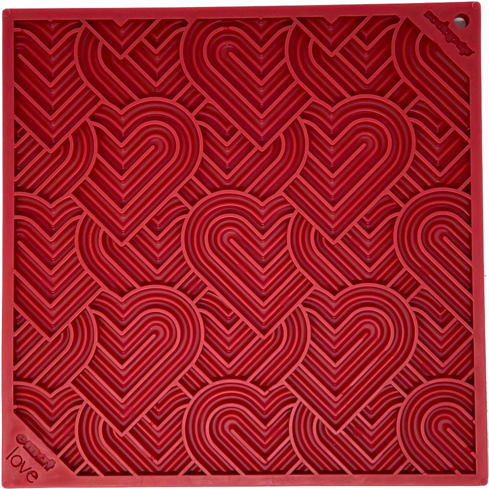 Large 8x8 red SodaPup Love eMat heart enrichment lick mat