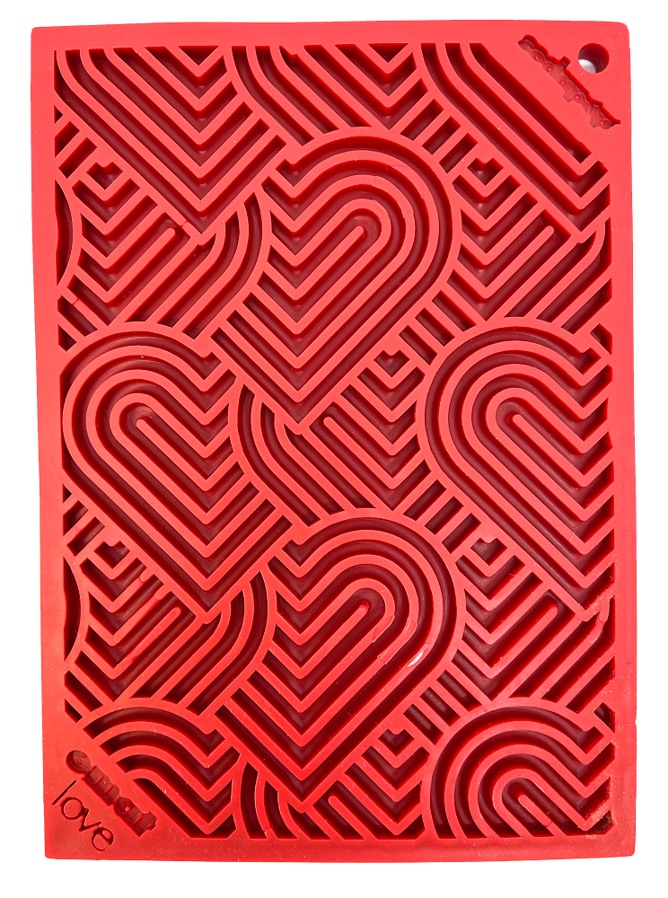 Small 5x7 red SodaPup Love eMat heart enrichment lick mat
