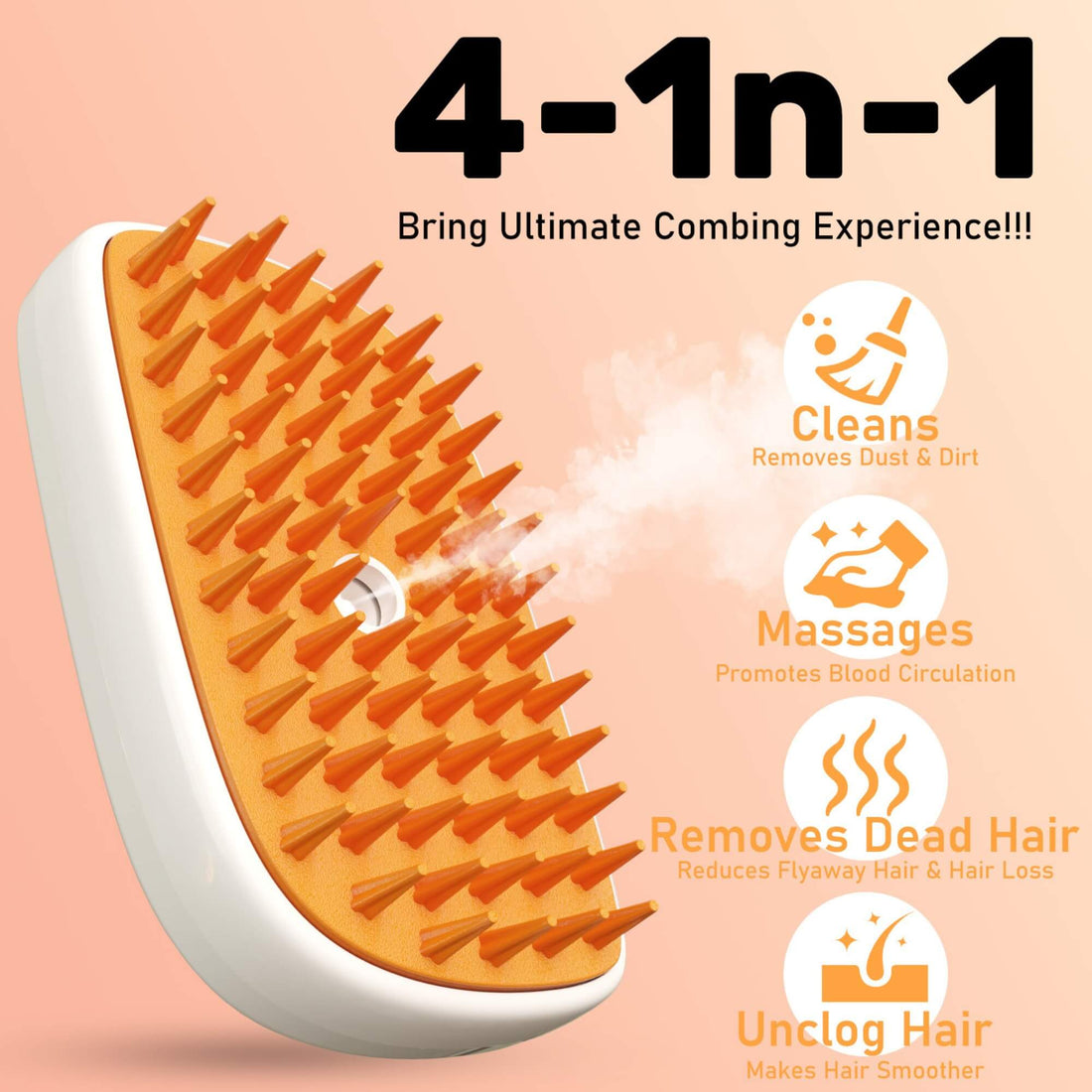 4-in-1 steam grooming brush features for cats and dogs