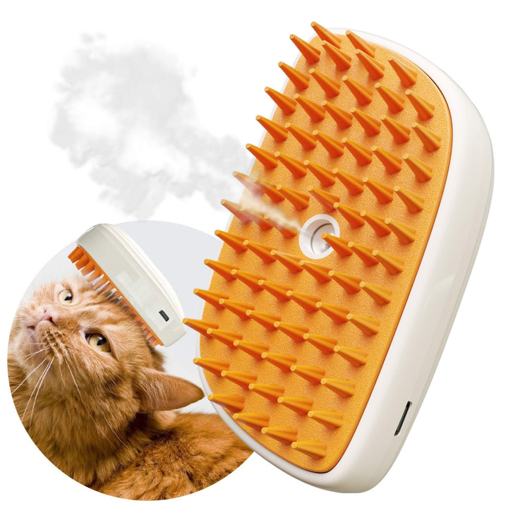 4-in-1 steam grooming brush for cats and dogs with soft silicone bristles