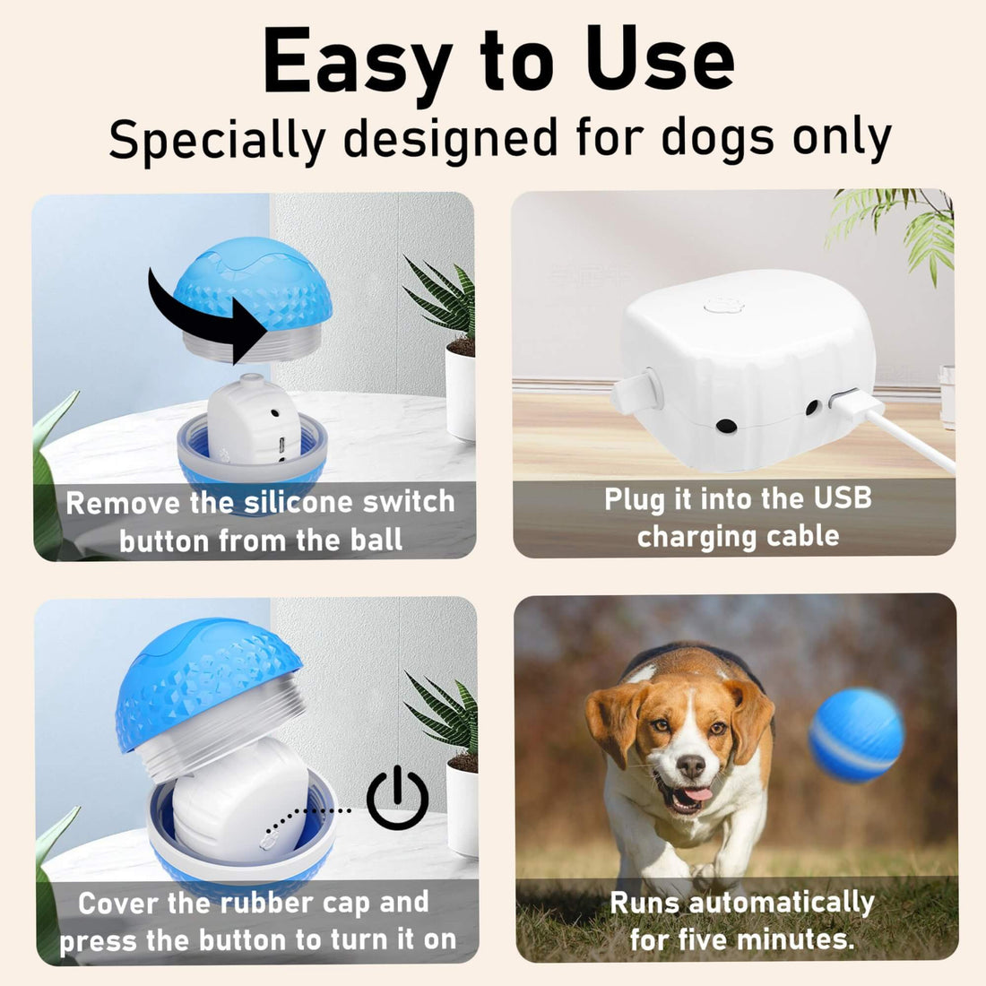 usb rechargeable interactive dog toy easy to use automatic ball